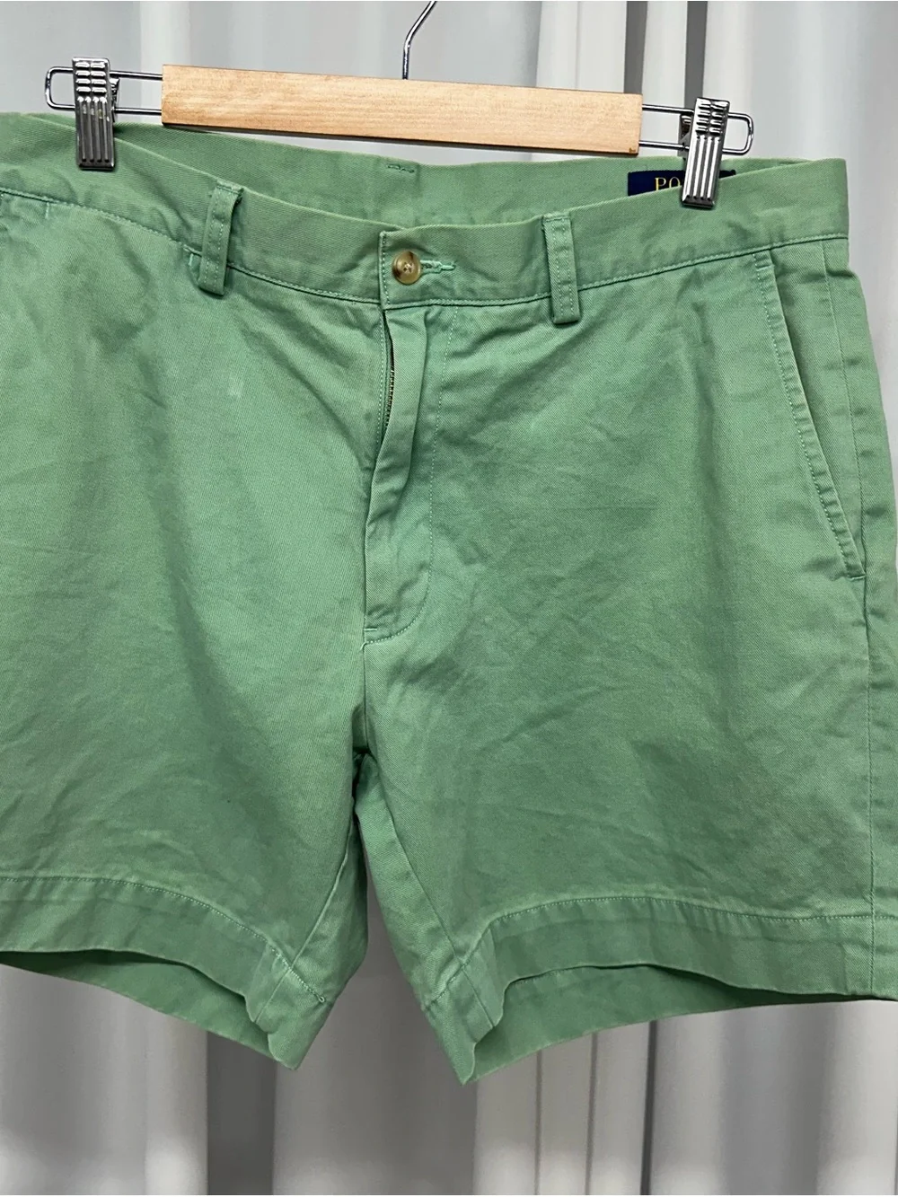 Polo by Ralph Lauren Mint Green Cotton Flat-Front Shorts men’s 34